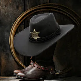 Wide Brim Hats Bucket INS Unisex Women Men Imitation Suede Six Pointed Star Sheriff Sun Sunscreen Cap Beach Cowboy Cowgirl Western Hat 230508