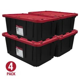 Hyper Tough - Borsa portaoggetti in plastica con coperchio a scatto da 17 galloni, coperchio rosso base nera, set di 4