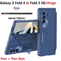 Samsung Galaxy Z Fold 4 Fold3 5gケースペンスロットブラケットヒンジフィルムカバーの革張りケース