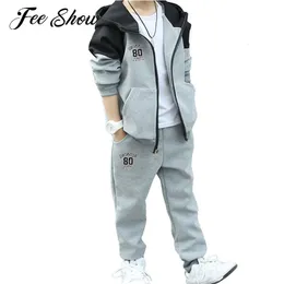 Sets/Suits Boys Tracksuit Set Casual Hooded Sweatshirts Long Pants tracksuits Boys Clothes 4yrs to 12yrs Kids Sport Outfit Child Sportswear 230508