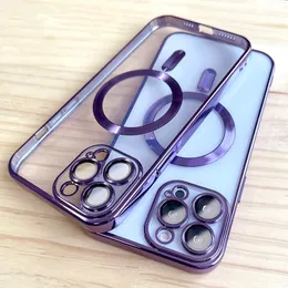 Magnetische Handyhüllen für iPhone 15 14 13 12 11 Pro Max Samsung S23 S22 Plus Ultra-Luxus-Bling-CD-Maserung, verchromte, klare Beschichtung, weiches TPU mit Kameraobjektivschutz