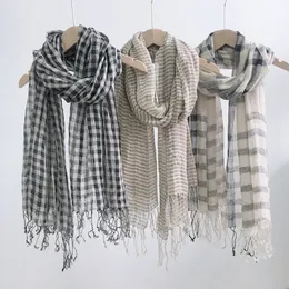 Шарфы Высококачественный 100% льняный шарф платок платчик четыре сезона шарфы мусульманские шарфы для леди 230506
