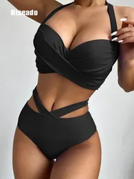 Swim Wear Riseado Push Up Bikini Hohe Taille Badeanzüge Bademode Damen Twisted Bikinis Set Neckholder Badeanzug Bademode Sommer 230508