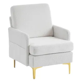 Ktaxon Mid Century accentstoel, moderne clubstoelen met zijzakken, teddy fluwelen stoffen armstoel voor woonkamer slaapkamer grijs wit wit