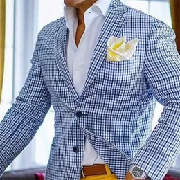 Abiti da uomo Blazer Casual Plaid Abito professionale Colletto Blu Stile britannico Elegante Giacca da abito retrò Abito da uomo d'affari Abbigliamento da uomo 230506