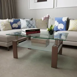 US Stock Living Room Furniture Rechthoekige glazen salontafel, heldere moderne bijzettafels in het midden