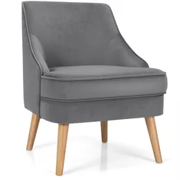 كرسي كوستيواي كرسي مخملية منجد أريكة واحدة مع أرجل الخشب المطاطي رمادي