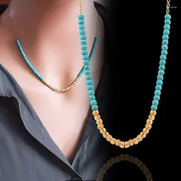 Collane a ciondolo Leeker 316L Collana in pietra blu in acciaio inossidabile per donne catena di colori oro sugli accessori per il collo gioiello di moda 008 lk3