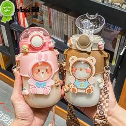 700 ml barn vattenflaska kawaii plastkopp med lock och halm söt tecknad tumbler för skolflickor bärbar läcksäker drinkware