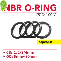 Neue 50 Stück NBR-O-Ring-Dichtungsdichtung, Dicke CS 1, 2, 3, 4 mm Außendurchmesser, 5–80 mm, Nitril-Butadien-Gummi, Abstandshalter, Ölwiderstandsscheibe, runde Form