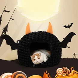 Коврики для кошачьей кровати на Хэллоуин в форме маленького дьявола, гнездо для домашних животных cuccia per gatti interno, короткая плюшевая полностью закрытая теплая спальная кровать cama gato