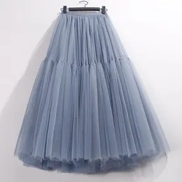 Dresses Big Hemline Puffy Tulle Skirts Women Pleated Mesh Princess Tutu Skirts Sweet Bridesmaids Midi Elastic High Waist Faldas