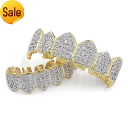 Duyizhao Iced Out Hip Hop Fang Grillz Dental Custom Full CZ Teeth Grillz for Woman Diamond Fashion Men Body Jewelry Gold Plated