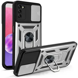 Telefonfodral för Samsung Galaxy A04 A14 A24 A34 A54 A03 A13 A23 A33 A53 A73 4G 5G med 360 ° Roterande kickstand Ring Car Mount Double-Layer Slide Camera Protecture Cover Cover Cover