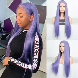 Purple Wig Long Silkesy Straight Synthetic Spets Front Wigs Heat Motent Hair Glueless Spets Wigs For Black Women2363
