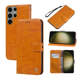 Бизнес -кожаные карты игровые автоматические кошельки для мобильного телефона для Samsung Galaxy S23 S22 S21 S20 Ultra Plus A14 A54 A13 A23 A33 A53 Oil Wax Patter