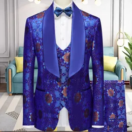 Herrenanzüge Blazer Thorndike Maßgeschneiderte Königsblaue Hochzeit Herrenanzüge Slim Fit Smoking 3 Stück Anzüge Bräutigam Abschlussball Jacquard Blazer Terno Masculino 230509