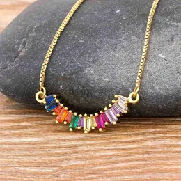 Collares pendientes Nidin Nueva llegada CZ Collar de arco iris Mujer Cadena larga Zirconia Piedra natural Collar de joyería Regalo de fiesta para mujeres niñas Y23