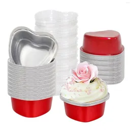 Bakformar aluminium folie engångs kärlek kakor koppar pudding mousse dessert cupcake med lock bakverk muffinsform