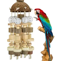 Leksaker stor fågel papegoja leksak bur naturliga träblock fågel tugga leksak papegoja bur bett leksak macaws cockatoos papegojor fågel accessoires