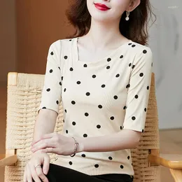 Kvinnors T -skjortor Polka Dot Shirt Women Casual Screw Thread Cotton Tee Femme 2023 Summer Womens Cloths Tops Camisetas de Mujer