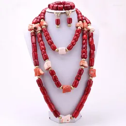 Set di orecchini collana 4ujewelry ultime donne nigeriane di corallo rosso gioielli da sposa da sposa 2023 perline africane autentiche