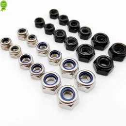 New M2 M2.5 M3 M3.5 M4 M5 M6 M8 M10 M12 M14 M16 304 Stainless Steel Black Hex Nylon Insert Lock Nut Self-locking Locknut