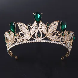 Düğün Saç Takı Vintage Yeşil Kırmızı Gelin Tiara Moda Altın Diadem Kadınlar için Prenses Taç Aksesuarları 230508
