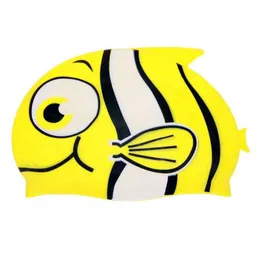 Czapki pływające dzieci wodoodporne kreskówkowe ryby druk silikonowy ochrona ucha dla dziecięcego basenu słodki chłopiec i dziewczyna cap pływacka p230531