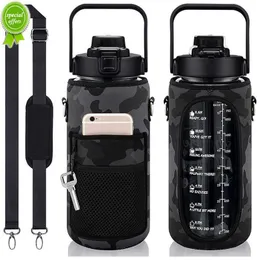 2L 64OZ Half Gallon Water Bottle with Sleeve Motivational Water Bottle with Straw Time Marker Leakproof Sport Water Jug