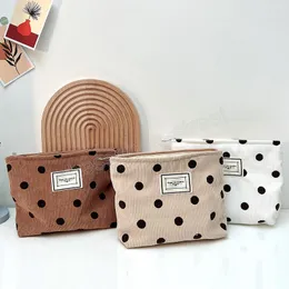 Candy Dot Vintage Cosmetic Bag Women Corduroy dragkedja tvättfodral makeup lagringspåsar resor toalettartiklar utgör väskor