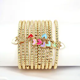 Chain 4PCS Tiny Heart Charms Bracelet Handmade Jewelry Women's Gold Color Elastic Copper Beads Chain Charm Bracelet Friendship Gift 230509