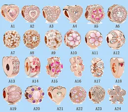 925 sterling silver charms for pandora jewelry beads Rose Gold Magnolia Heart Beads DIY Fit Original European