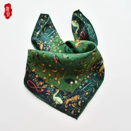 Sarongs Army Green Green Luxury Natural Silf Scarf Women Spring Stamped Bird 100 Real Twill Scarpe Wrap Shawl Square da 50 cm Bandana Lady 230508