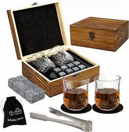 Wine Glasses Whiskey Luxury Set Reusable Ice Cubes Stone for Whisky Scotch Rock Wooden Men Gift Bar Accessories Home 230508