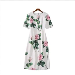 304 XXL 2023 Printemps Flora Imprimer Robe Ras Du Cou Sans Manches Blanc Ras Du Cou Mi-mollet Polyester Panelld DRess De Luxe De Mode De Bal Femmes Vêtements SH