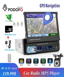 Podofo 1Din Car Stereo Radio GPS Navigation 7quot HD Retractable Screen MP5 Player BT Autoradio Mirror Link Radios Tape Recorder6500004
