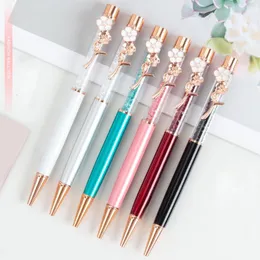 50Pcs Creative Rose Gold Flower Clip Crystal Metal Ballpoint Pens For Wedding Party Gift Office School Stationery Custom Logo