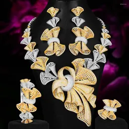 Halskette Ohrringe Set GODKI Luxus Braut Hochzeit Armreif Ring Schmuck Party Show 4 STÜCKE Bowknot Hohl Hohe Qualität