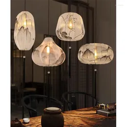 펜던트 램프 Led Chandelier Zen E27 직조 Nchinese Tea House Light El 거실 랜턴 홈 장식 서스펜션 철 및 보풀