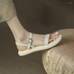 Sandálias femininas primavera verão 2023 vintage sola macia sapatos romanos cor sólida fundo plano grosso para mulher jp-lx55