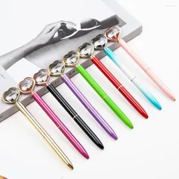 100Pcs/lot Heart Shape Diamond Ball Pen Customize Metal Ballpoint Pens Promotional Stationery