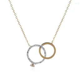 Pendanthalsband Fysara Rostfritt stål Dubbelcirkel med zironhalsband för kvinnor flickor trendiga två sammanlåsande länkkedja smycken