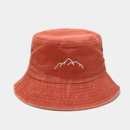Berets Cotton Denim Geometric Embroidery Bucket Hat Fisherman Outdoor Travel Sun Cap For Men And Women 06