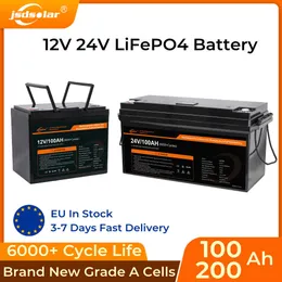 jsdsolar 12v 24v 100ah 200ah батарея LifePo4 литий-фосфатные аккумуляторы 6000+ цикл встроенный BMS для хранения энергии дома