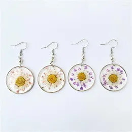 Dangle Earrings Round Daisy Flower Earring For Women Unique Pressed Natural Jewelry Creative Wholesale