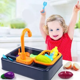 Grooming Kids New Plastic Simulation Electric Diskmaskin Sink låtsas Play Kitchen Toys With Electric Water Wash Basin Kit för barn