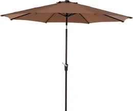 Patio para paraguas del mercado al aire libre con inclinación automática de aluminio y manivela sin base, café