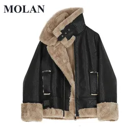 Pelliccia MOLAN caldo cappotto in pelliccia sintetica donna inverno nuovo design allentato a maniche lunghe in pelle sciolto spesso cappotto invernale giacca femminile con cerniera chic