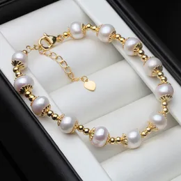 Chain 100% Real Freshwater Round Pearl Bracelet For Women Natural Jewelry Girl Daughter Birthday Gift 230508